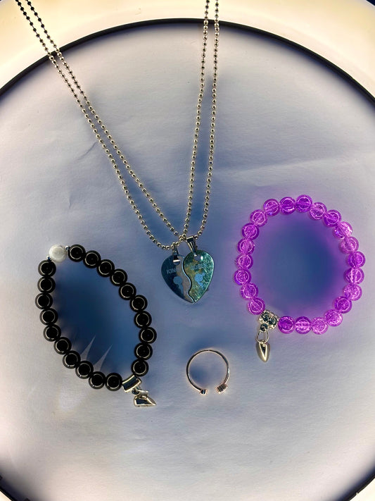 Couple Jewelry Combo Set – King & Queen Heart Locket with Matching His & Her Bracelets and Adjustable Ring | Perfect for Gifting